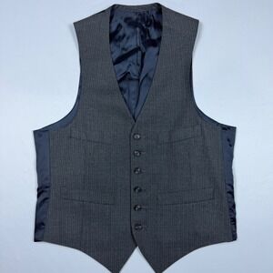Unbranded Pinstripe Suit Vest Mens S?‎ Grey Satin Back V-Neck Tailored
